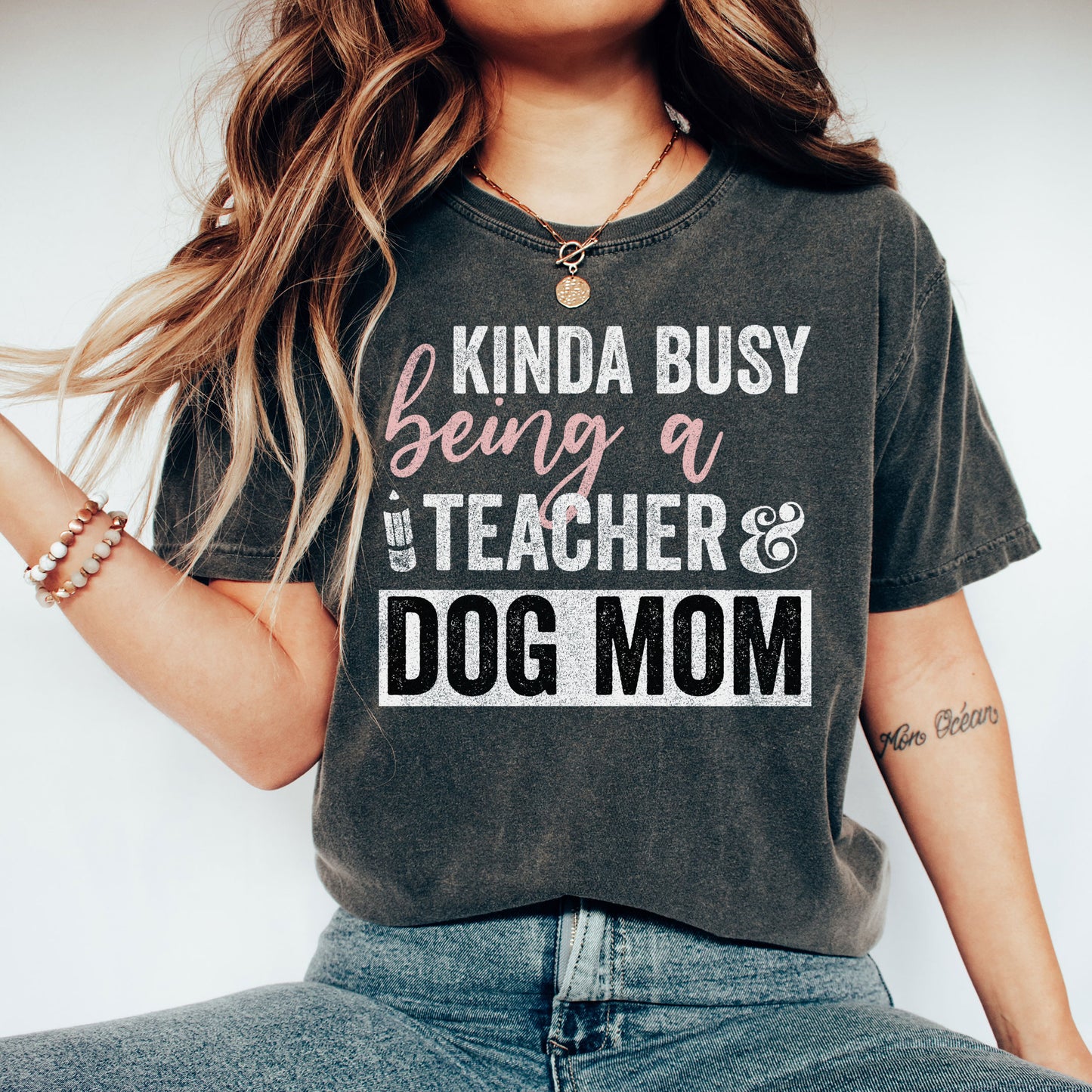 Kinda Busy Being A Teacher And Dog Mom, Funny Sayings Sublimation PNG Digital Downloads