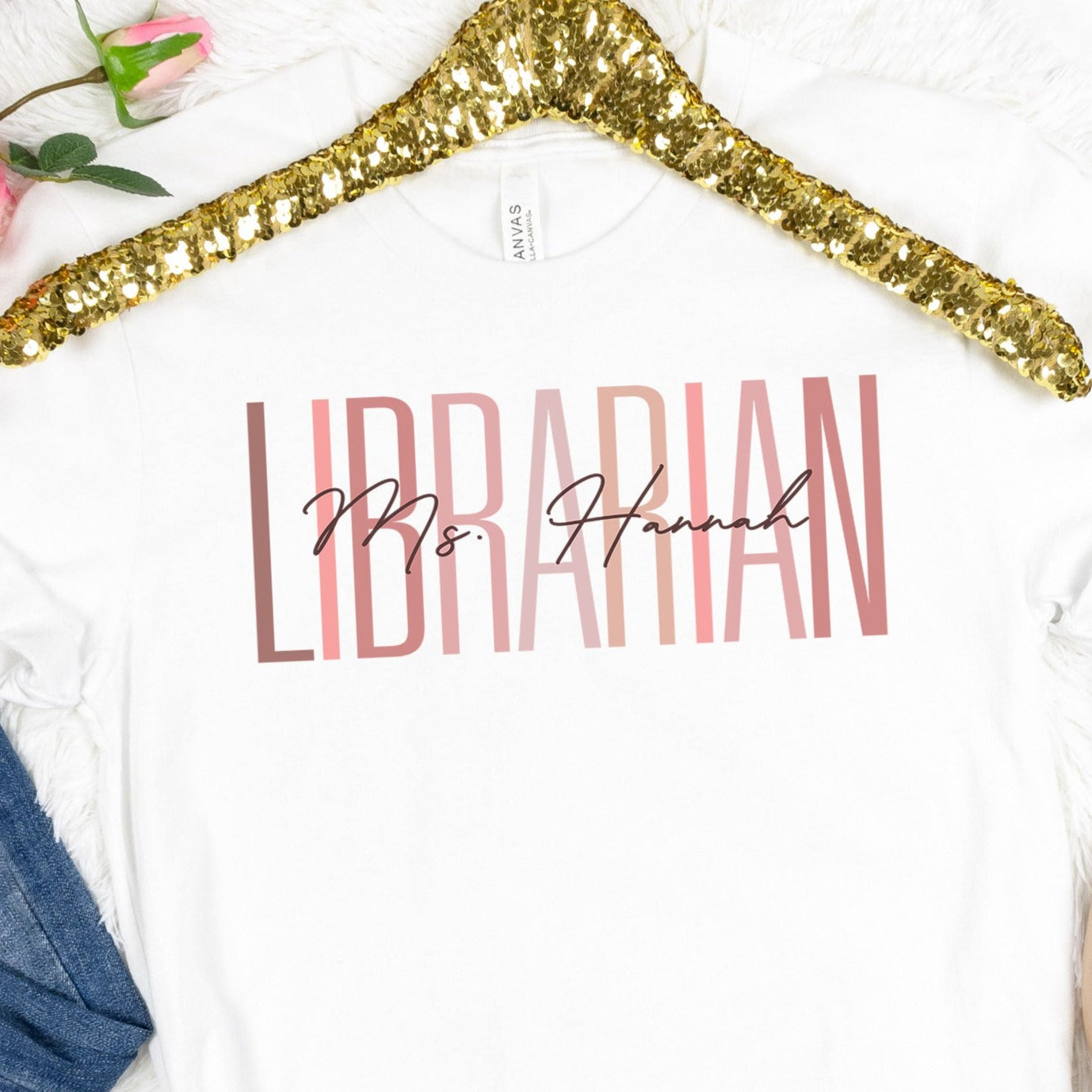 Custom Names Librarian Shirt, Personalized Librarian Shirt, School Librarian Name Tee Bohemian Boho Book Lover Library Staff Birthday Gift