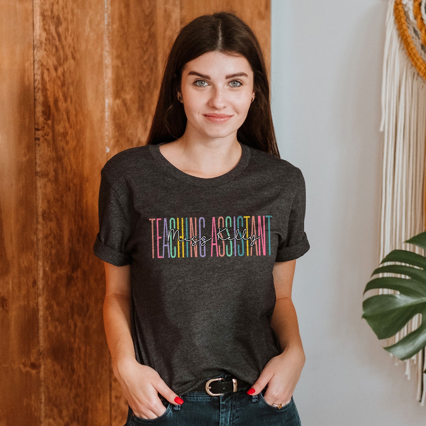 Custom Names Teaching Assistant Shirt Personalize Name Teachers Aide Tee Teacher's Office Gift New Paraprofessional Subs Birthday