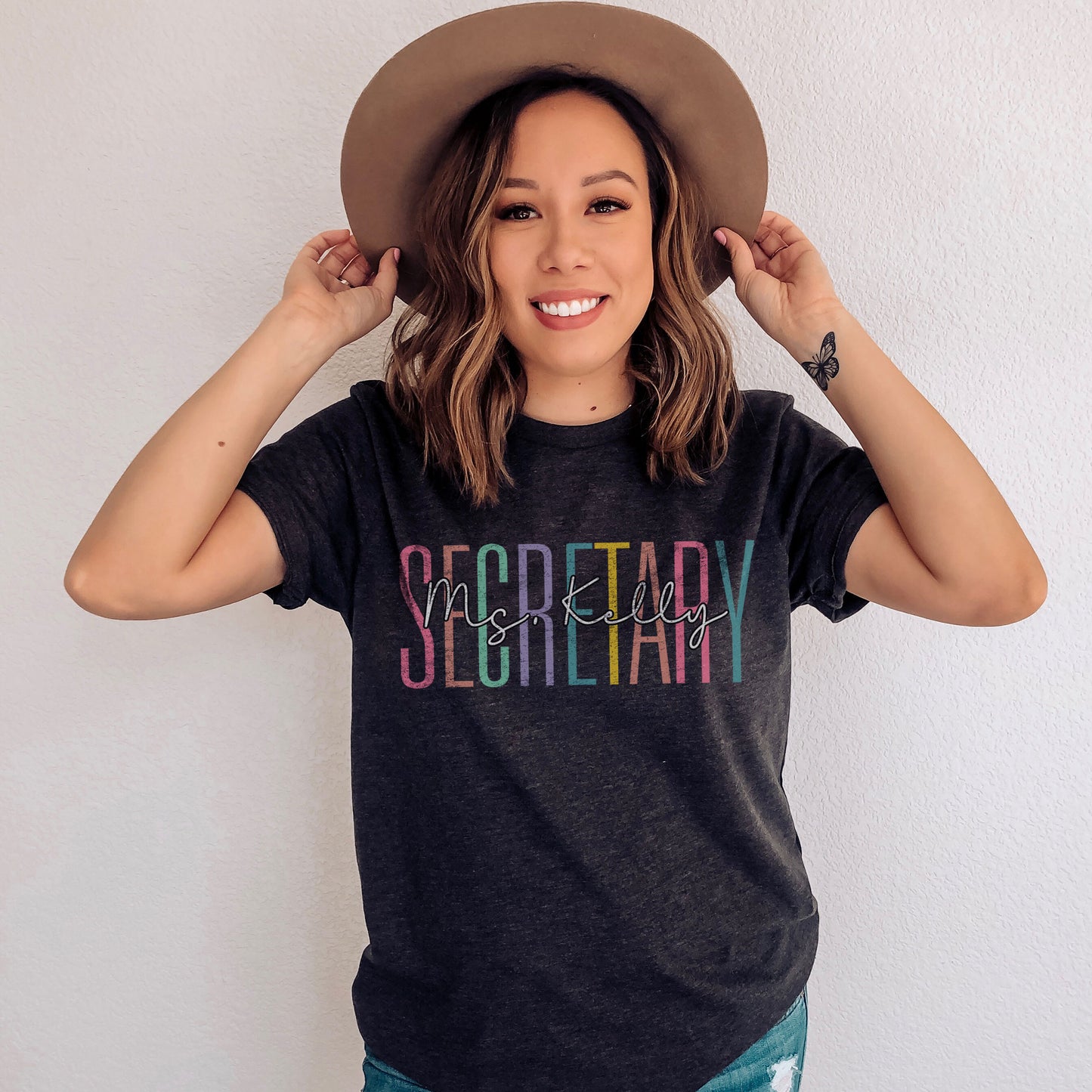 Custom Name Secretary Shirt, Birthday Secretaries Day Gift Tees, School Receptionist T-Shirts, First Day Of School Admin Squad Personalized