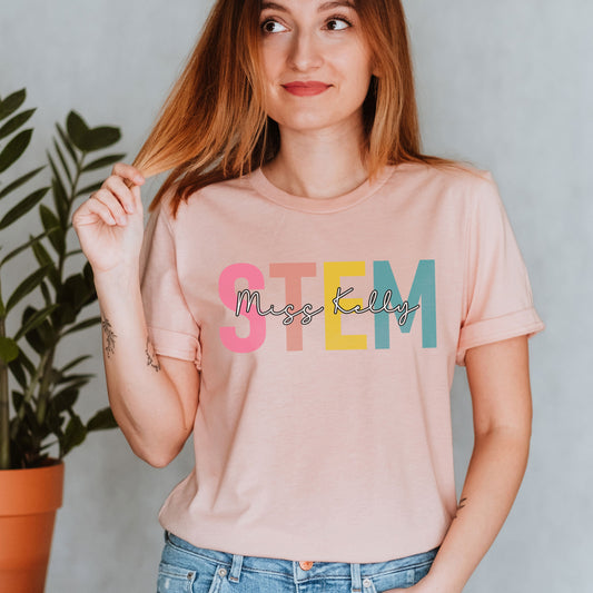 Custom Names STEM Teacher Shirt Personalize Name Science Teacher Team Gift Rainbow Math Teachers Tee Technology Team Birthday Sweatshirt