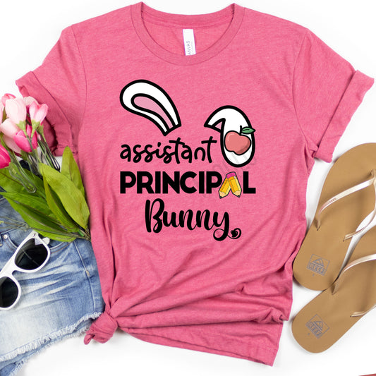 Assistant Principal Bunny Easter Shirt, Rabbit Ear Teaching Elementary School Admin Cute Easter Tee Happy Easter Teacher Team Office T-Shirt