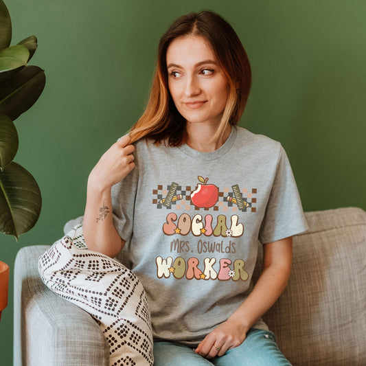 Custom Name Social Worker Shirt, Custom Teacher Shirts, Personalized School Social Worker Staff TShirt Gift For Social Worker Team Sweater