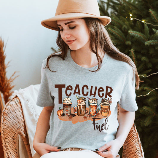 Teacher Fuel Shirt, Teacher Fuel Sweatshirt Teacher Coffee Sweater Gift For Teacher Coffee Caffeine Lover Elementary School Kindergarten Tee