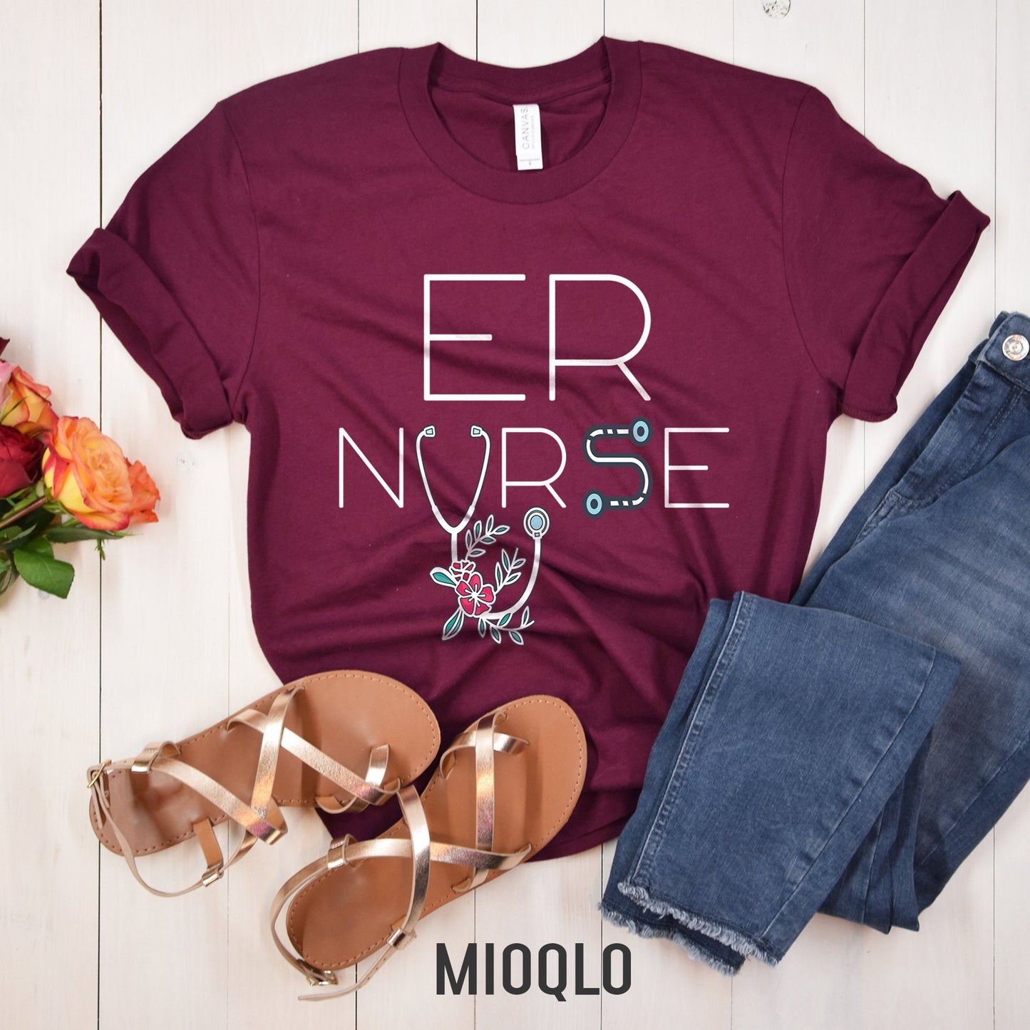 Emergency Nurse Shirt, ER Tee, Nurse Shirts, Nursing School, Nurse Life Tee, Nurse Appreciation, Flower ER Nurse Shirt, ER Nurse Gift Simple