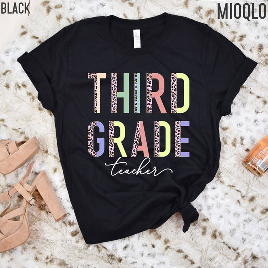 Third Grade Teacher, 3rd Grade Teacher Shirt, Grade Level Shirts, Half Pink Leopard Teacher Tee, Third Grade Squad Tribe Crew, Teacher Tee