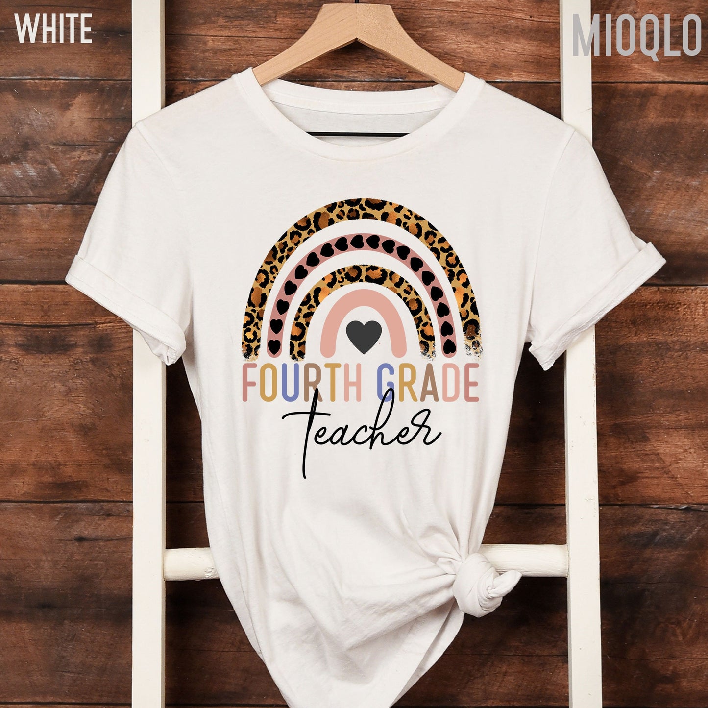 Fourth Grade Teacher, 4th Grade Teacher Shirt, Boho Rainbow Leopard Teacher Tee, Gift For Teacher, Elementary Teacher, Hello Fourth Grade