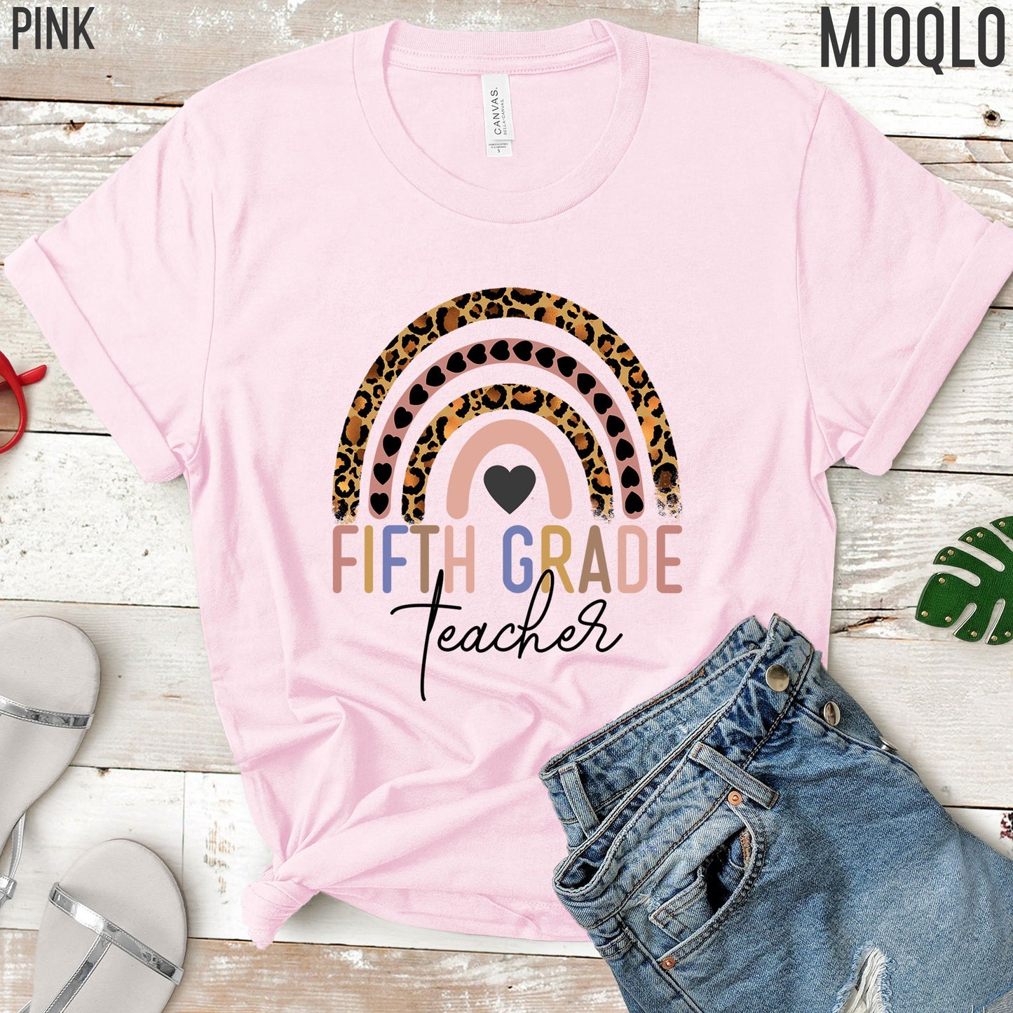 Fifth Grade Teacher, 5th Grade Teacher Shirt, Boho Rainbow Leopard Teacher Tee, Gift For Teacher, Elementary Teacher, Hello Fifth Grade Tee