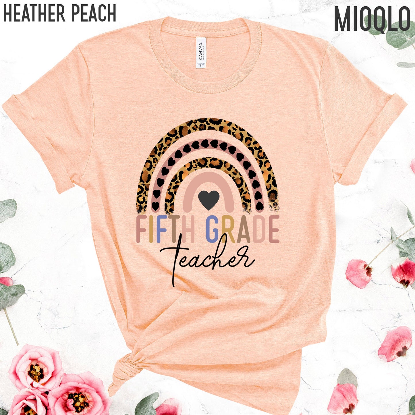 Fifth Grade Teacher, 5th Grade Teacher Shirt, Boho Rainbow Leopard Teacher Tee, Gift For Teacher, Elementary Teacher, Hello Fifth Grade Tee