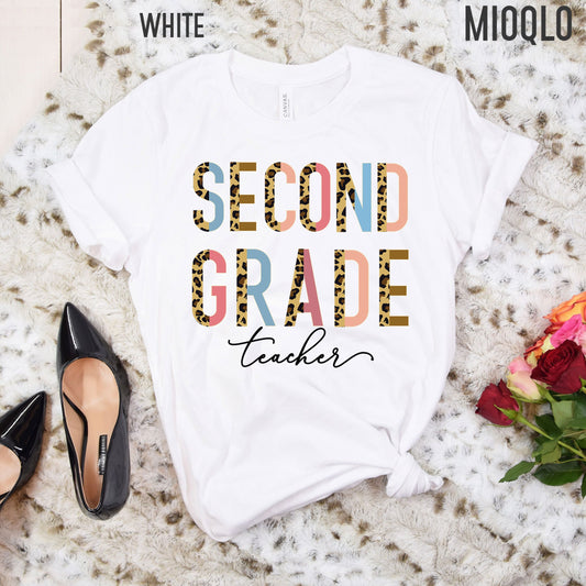 Second Grade Teacher, 2nd Grade Teacher Shirt, Grade Level Shirts, Half Leopard Teacher Tee, Second Grade Squad Tribe Crew, Gift For Teacher