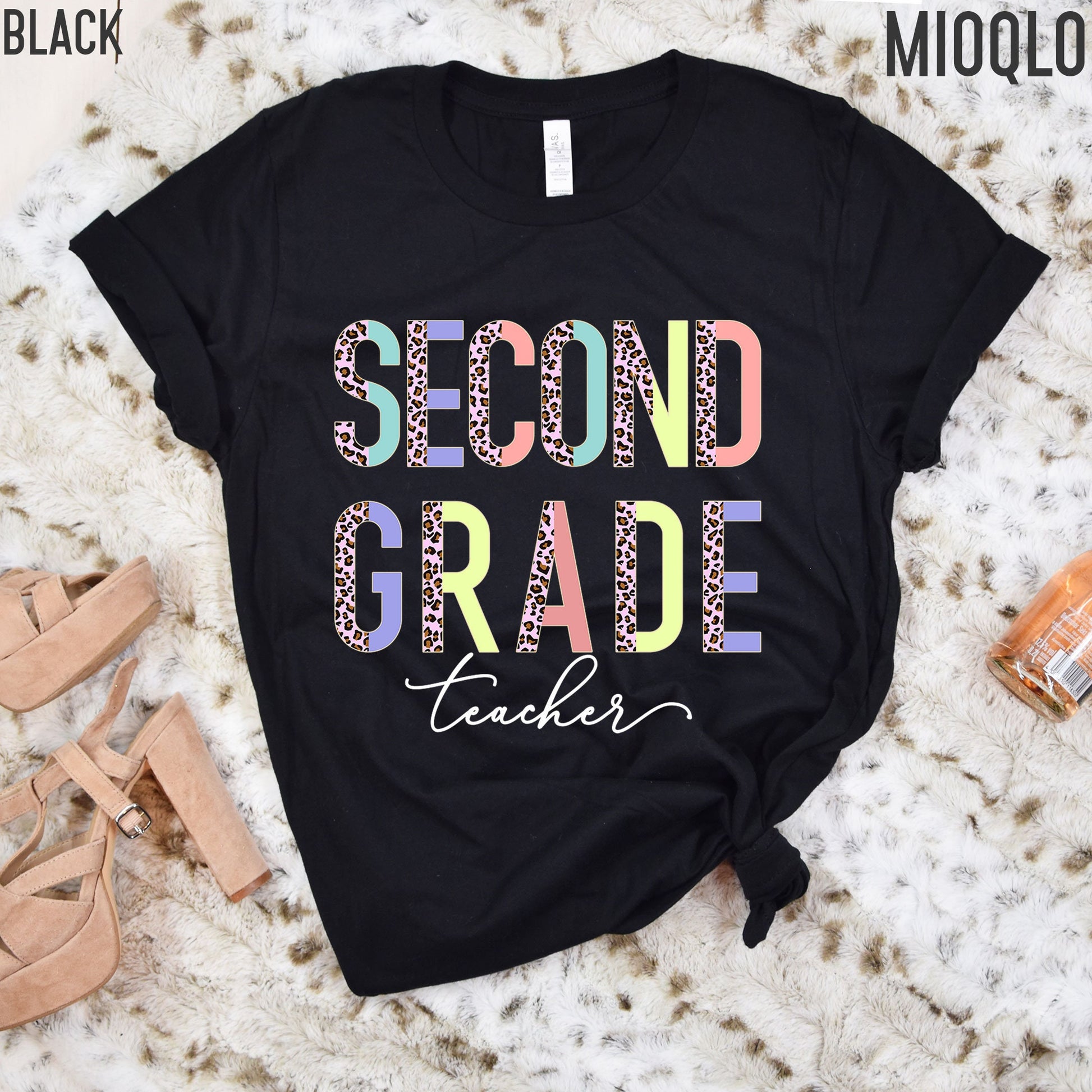Second Grade Teacher, 2nd Grade Teacher Shirt, Grade Level Shirts, Half Pink Leopard Teacher Tee, Second Grade Squad Tribe Crew, Teacher Tee