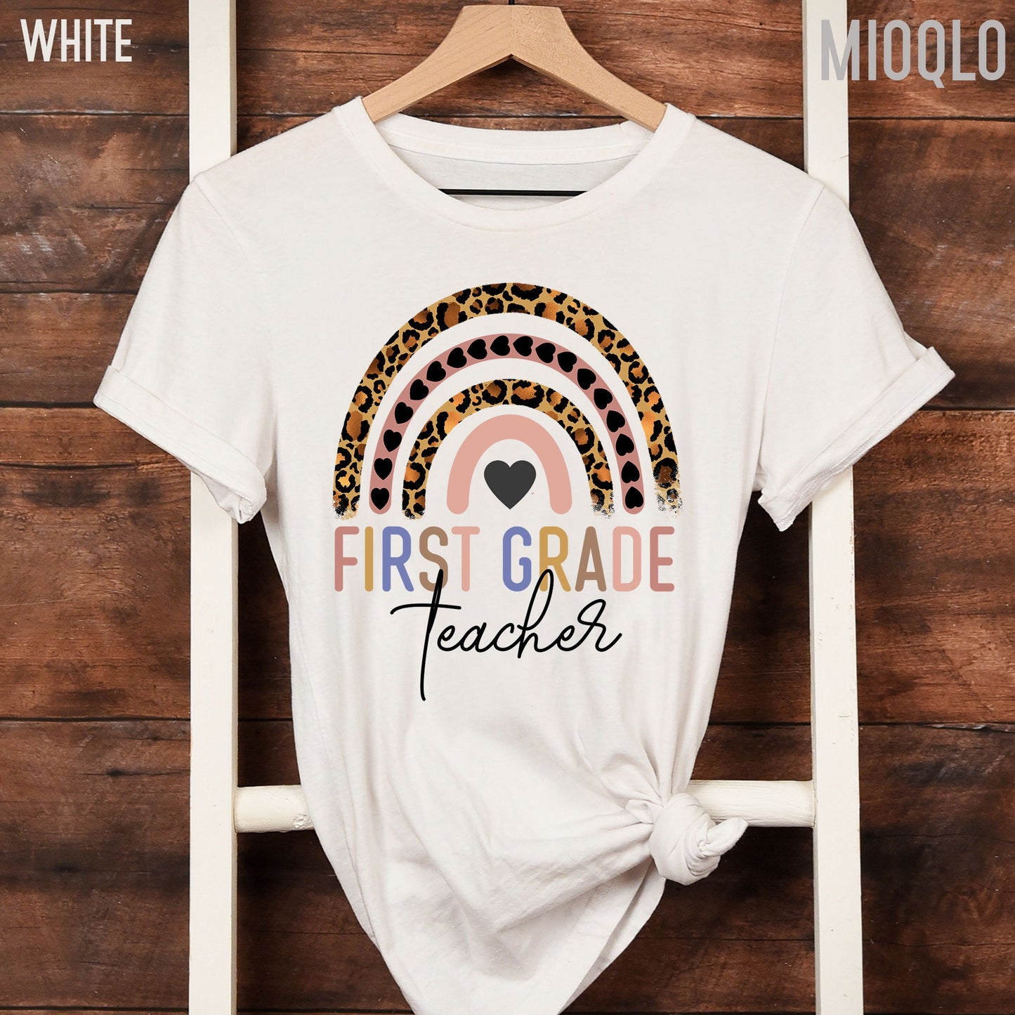 First Grade Teacher, 1st Grade Teacher Shirt, Boho Rainbow Leopard Teacher Tee, Gift For Teacher, Elementary Teacher, Hello First Grade Tee