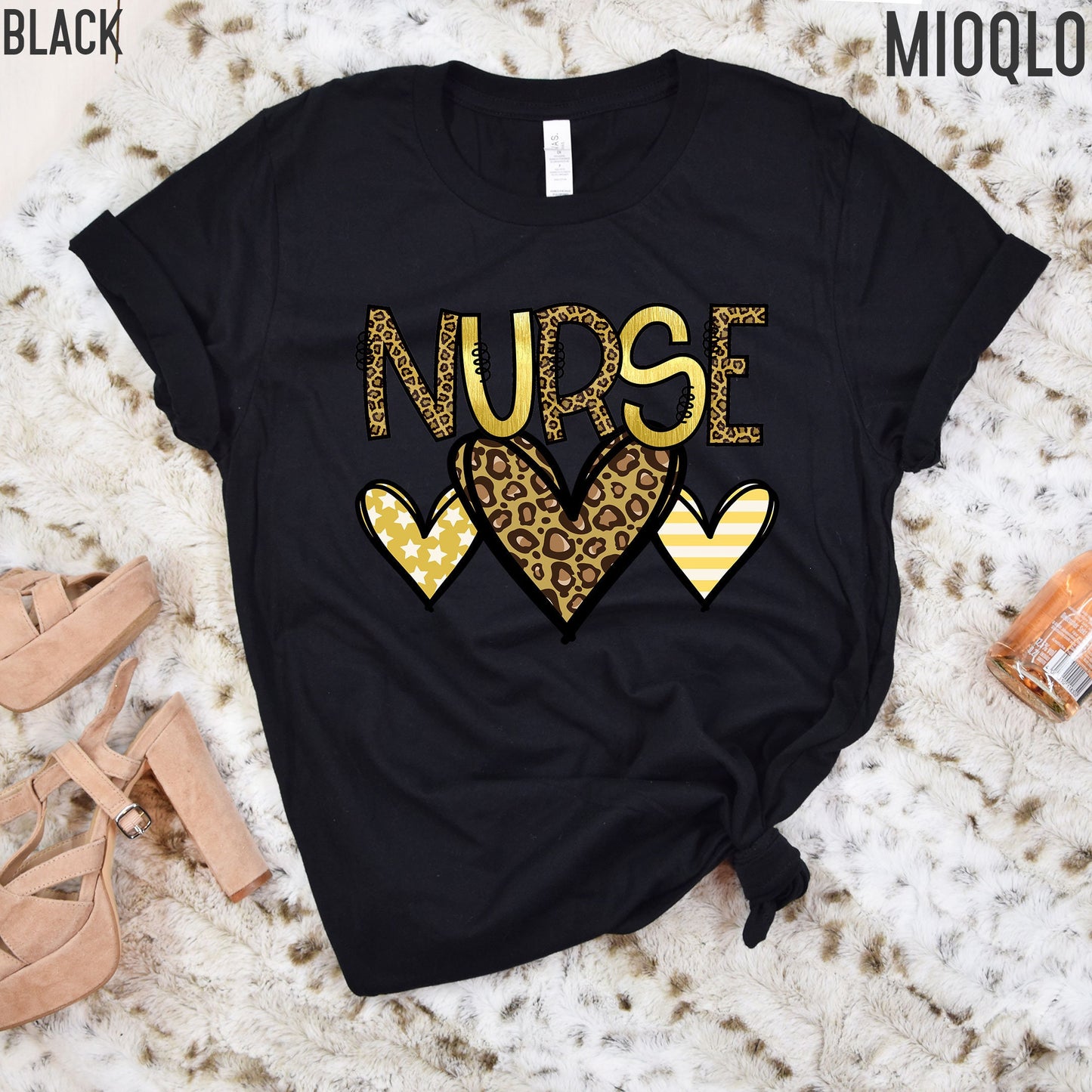 Nurse Life Shirt, Cute Nurse With Leopard Heart Yellow Shirt, Nurse Love Appreciation Gift, Future Nurse Leopard Shirt, Nurse With Heart Tee