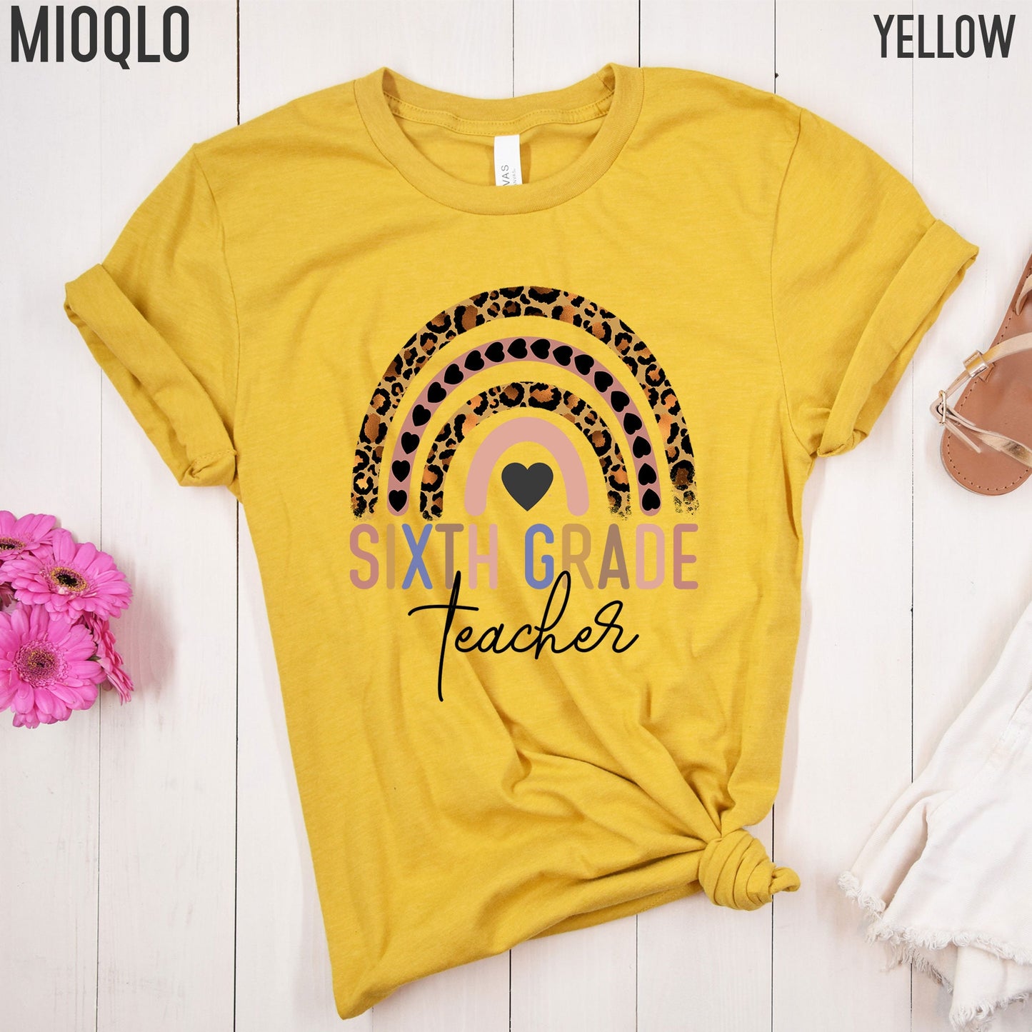 Sixth Grade Teacher, 6th Grade Teacher Shirt, Boho Rainbow Leopard Teacher Tee, Gift For Teacher, Elementary Teacher, Hello Sixth Grade Tee