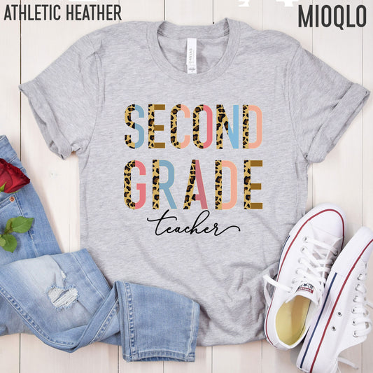 Second Grade Teacher, 2nd Grade Teacher Shirt, Grade Level Shirts, Half Leopard Teacher Tee, Second Grade Squad Tribe Crew, Gift For Teacher