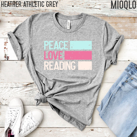 Peace Love Reading Shirt, Unisex Comfy Tee, Book Lover Tank, Librarian Top, Rainbow Pastel Color Tank Top, School Librarian Chapter Book Tee
