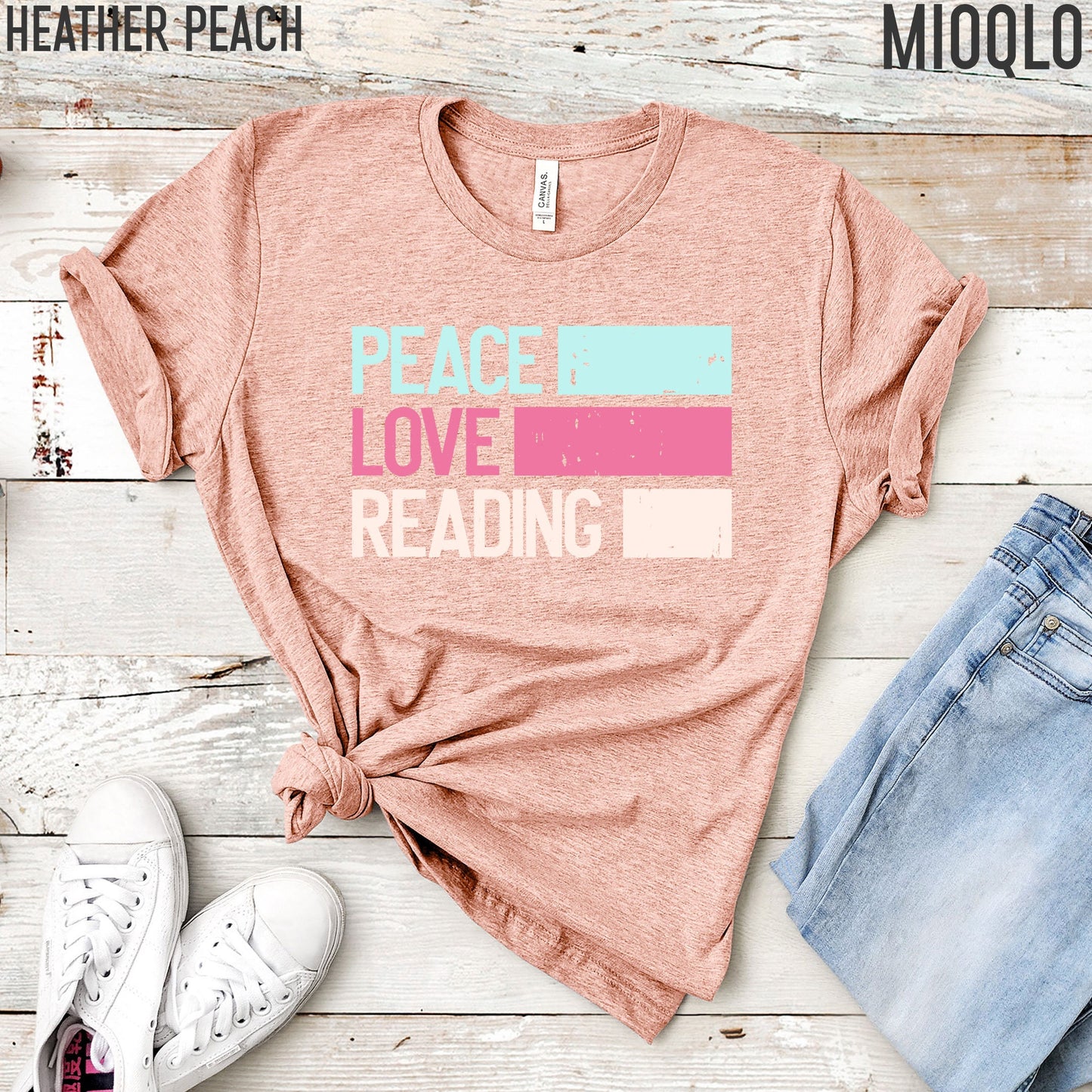 Peace Love Reading Shirt, Unisex Comfy Tee, Book Lover Tank, Librarian Top, Rainbow Pastel Color Tank Top, School Librarian Chapter Book Tee