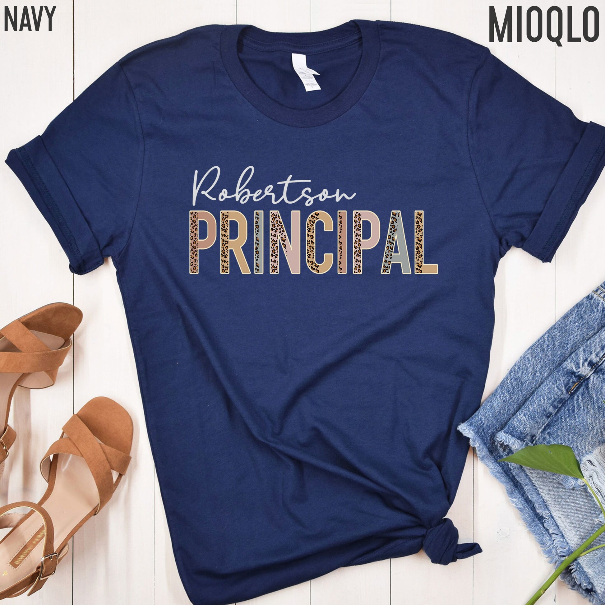 Custom Names School Principal Shirt, Principal Gifts, Teacher Appreciation Gift, Leopard Boho Comfy Principal Team Tee For Fall Birthday Tee