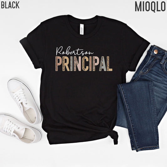 Custom Names School Principal Shirt, Principal Gifts, Teacher Appreciation Gift, Leopard Boho Comfy Principal Team Tee For Fall Birthday Tee