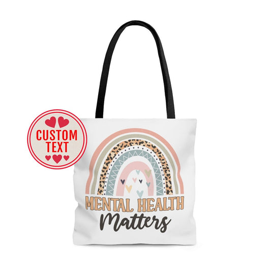 Mental Health Matters Tote Bag, Rainbow Mental Health Awareness Shopping Bag, Boho Rainbow Grocery Bag, Psychologist Bag, School Custom Gift