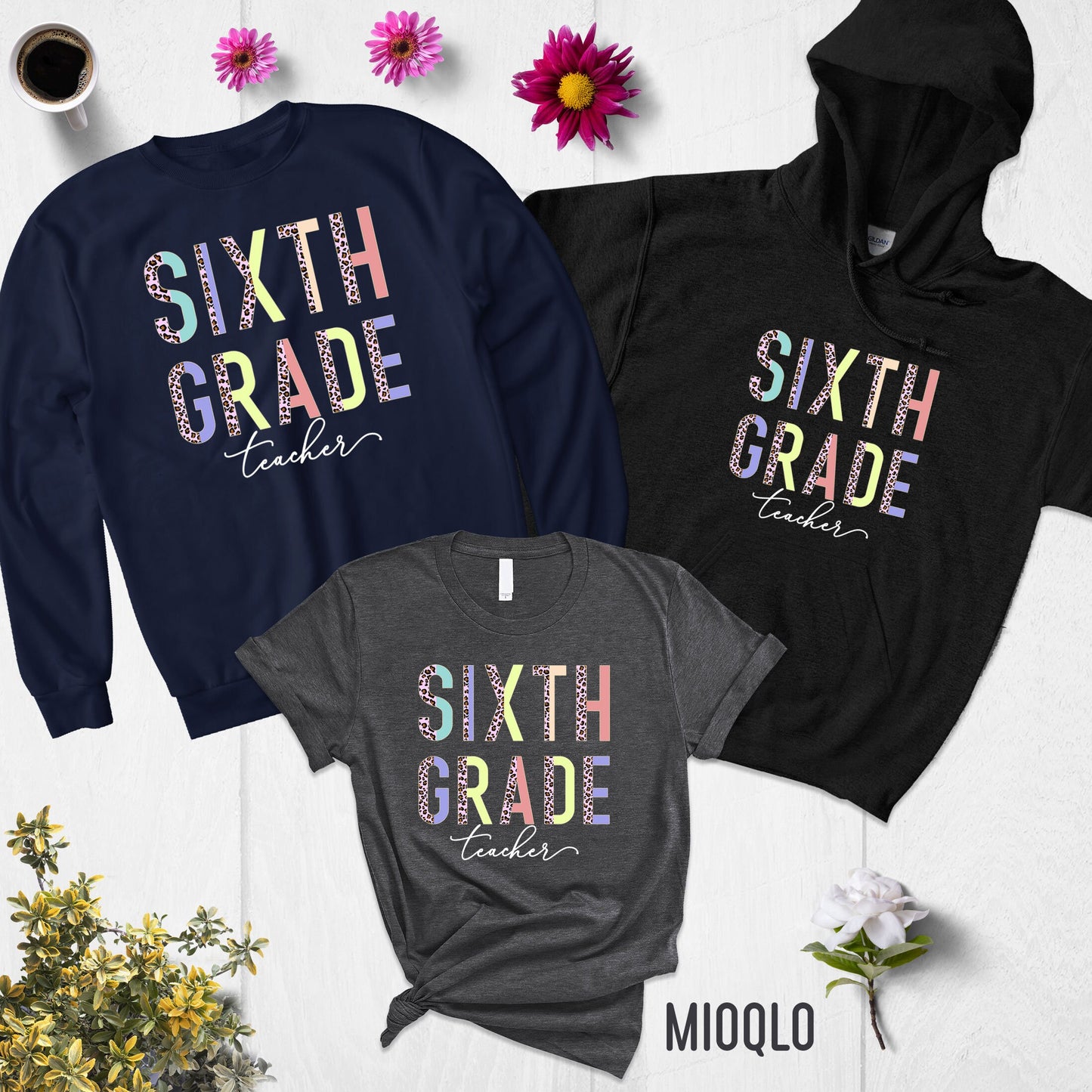 Sixth Grade Teacher, 6th Grade Teacher Shirt, Grade Level Shirts, Half Pink Leopard Teacher Tee, 6th Grade Squad Tribe Team Middle School