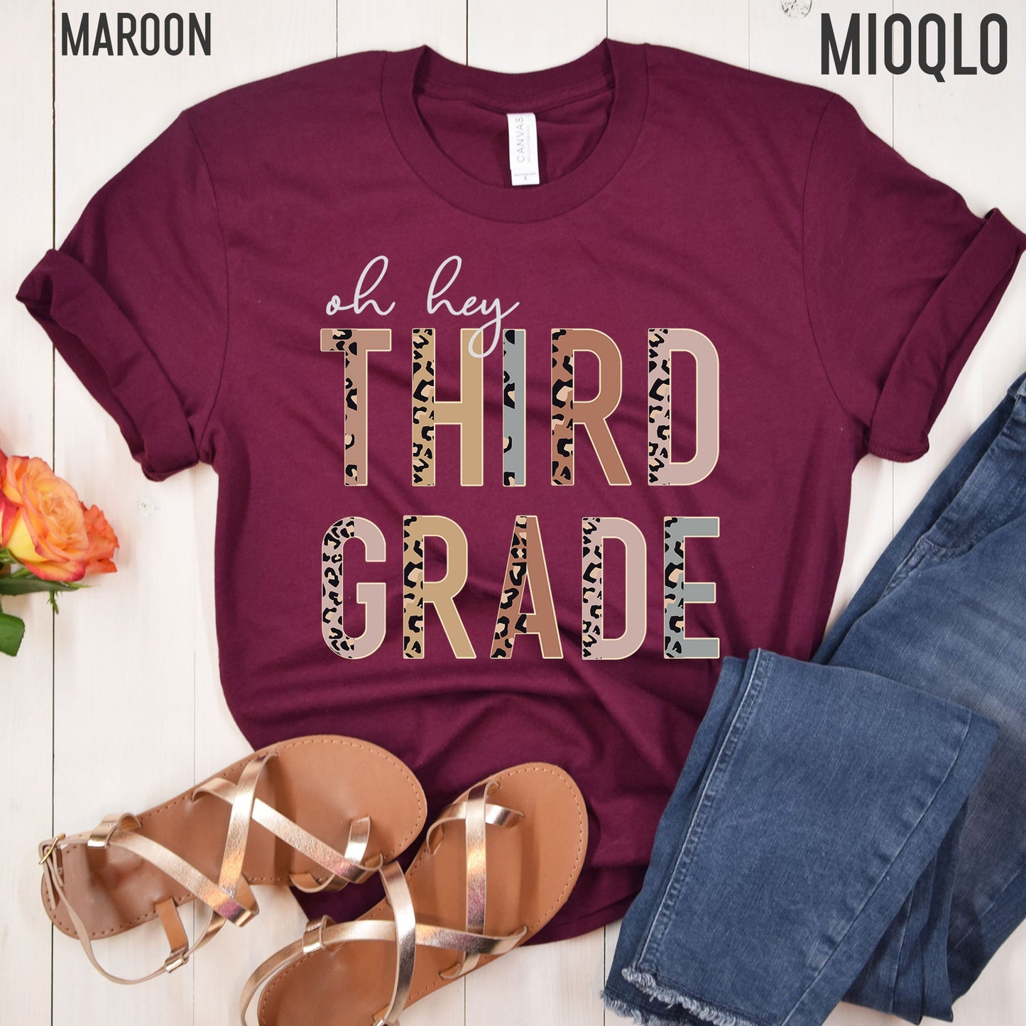 Oh Hey 3rd Grade Teacher Shirt, 3rd Grade Teacher Gifts, 3rd Grader Squad, New Teacher Appreciation Gift, Leopard Boho Third Grade Tee Comfy