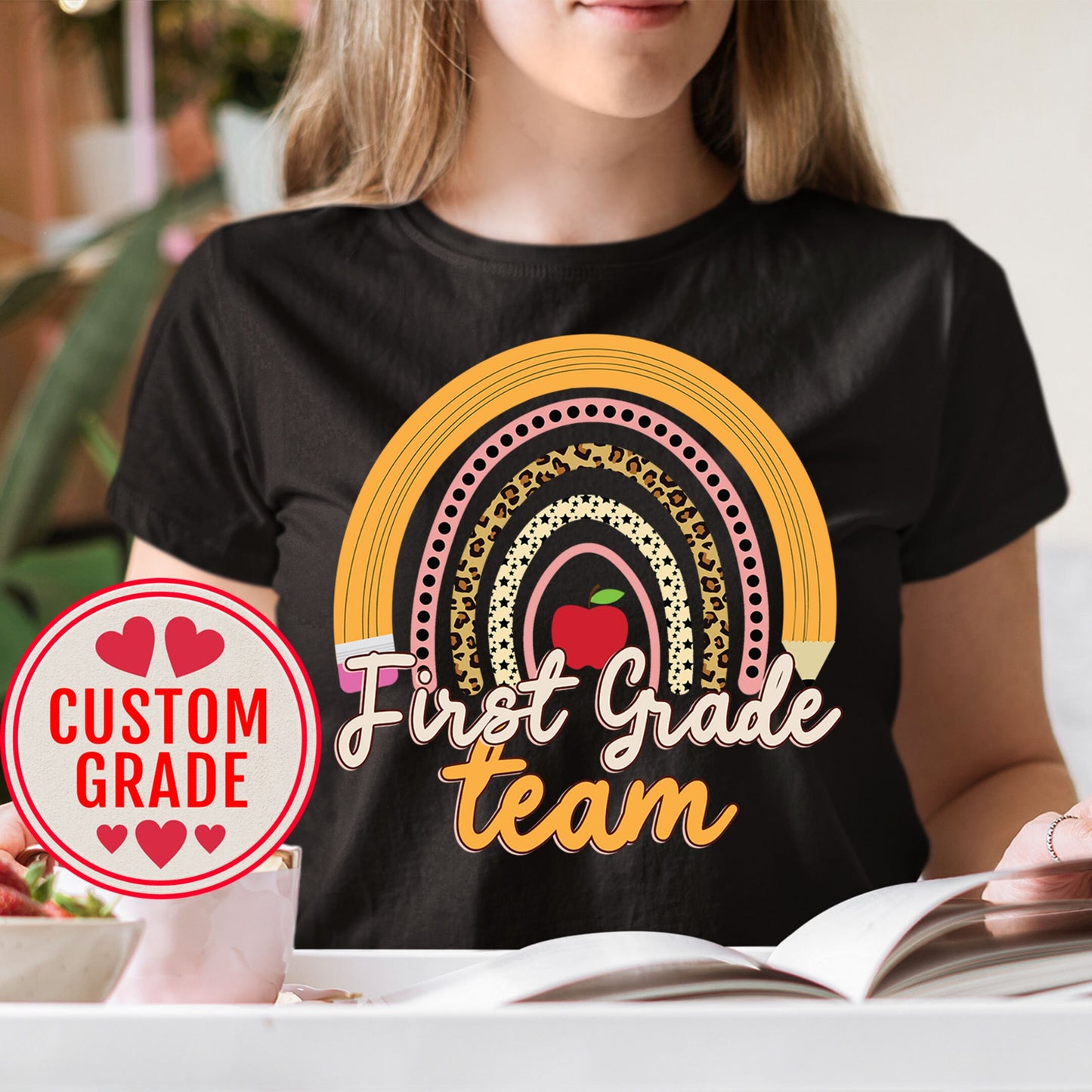 First Grade Team Shirt, Custom Grade Teacher TShirt, Custom Grade Level Team Gift Rainbow Color Tee, Elementary Teach School Team Crew Squad