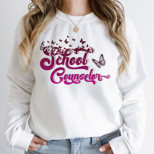 School Counselor Sweatshirt, Counselor Flower Floral Butterfly, Admin Counseling Office, School Counselor Sweater Gift, Administrative Staff