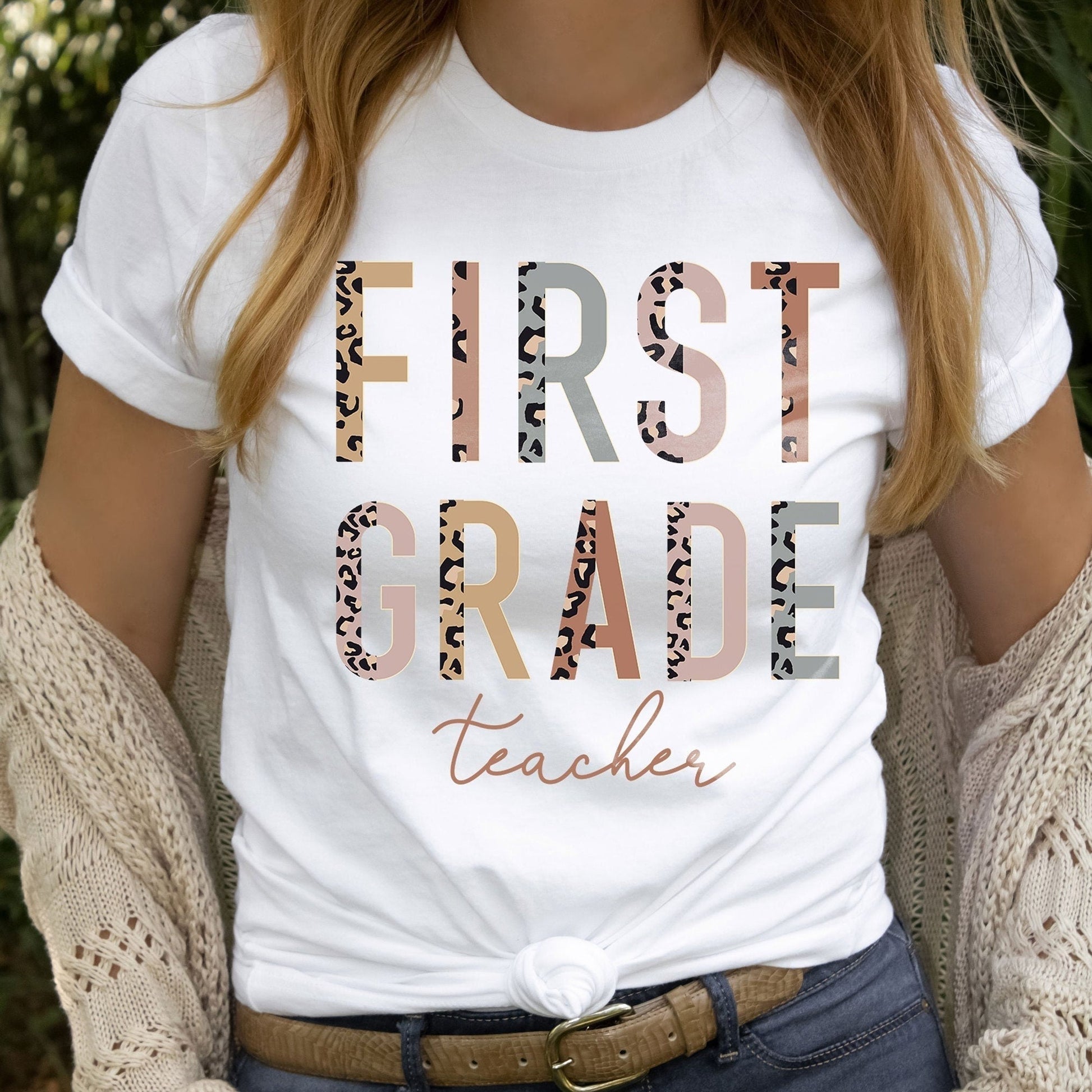 1st Grade Level Teacher Shirt, Half Leopard, First Day of School Tee, Squad Tribe Crew, Gift For Teacher, Hello First Grade, Back to School