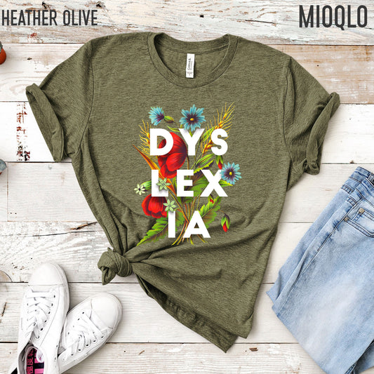 Dyslexia Flower Shirt, Brain Paraprofessional Tee, Specials Dyslexia Autism Awareness Month, Reading Dyslectic Crewneck T-Shirt