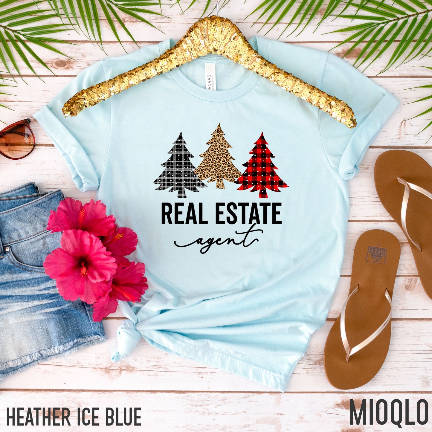 Real Estate Agent Shirt, Christmas Tree Home Closing Gift, Xmas Wife Leopard Print Buffalo Plaid Realtor Sold By TShirt, Real Estate Squad