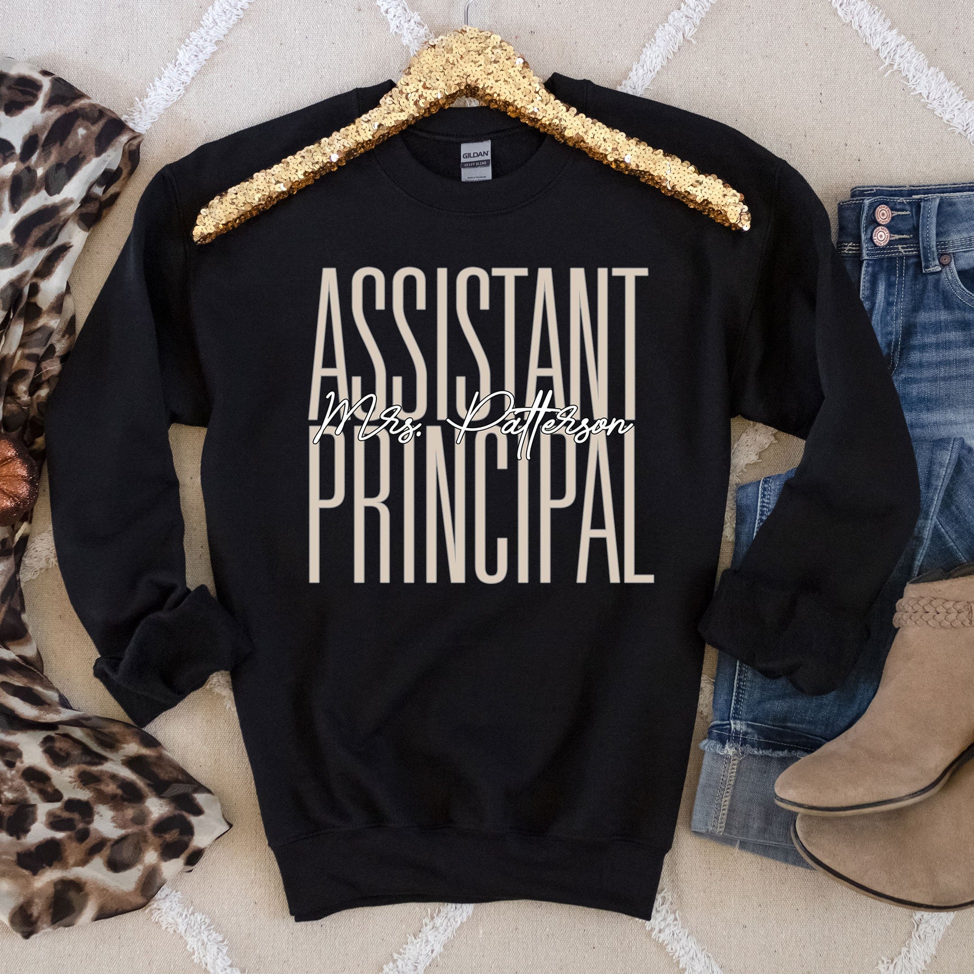 Custom Names School Assistant Principal Sweatshirt, Assistant Principal Gifts Teacher Appreciation Gift Sweater Principal Team Fall Bday Tee