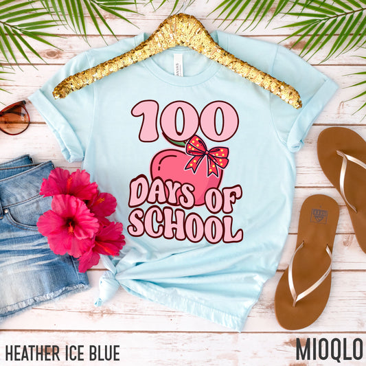 100 Day Of School Shirt For Kids Apple Ribbon Teacher Shirt, 100 Days Of Family Matching Tee, 100th Days Matching Bestie Best Friends Kids