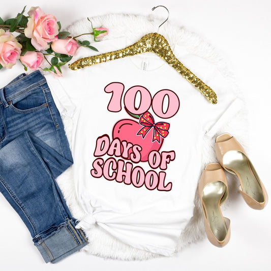 100 Day Of School Shirt For Kids Apple Ribbon Teacher Shirt, 100 Days Of Family Matching Tee, 100th Days Matching Bestie Best Friends Kids