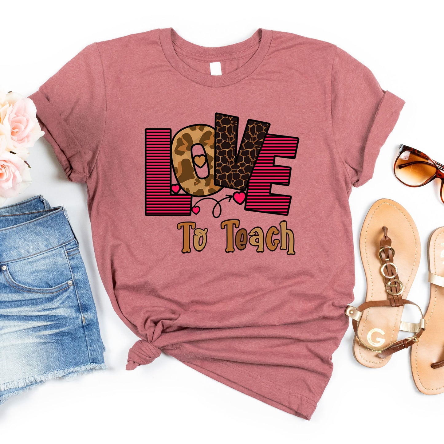 Love To Teach Shirt, Valentines Day Teacher T-Shirt, Half Leopard Teacher Tee, Kindergarten Teacher Gift, Valentines Day Gift For Teachers