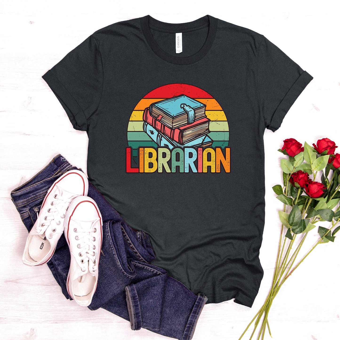 Librarian Shirt, Book Lover T-shirt, Sunset Retro Vintage Tee, Gift For Librarian, Library Book Reader Shirt, Reading Book Lover Nerd Shirt