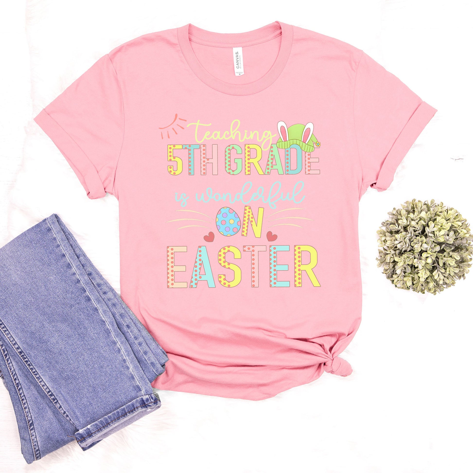 Teaching 5th Grade Is Wonderful On Easter Shirt, Fifth Grade Elementary School Hip Hop Easter Tee Happy Easter Teacher Matching Bunny Custom