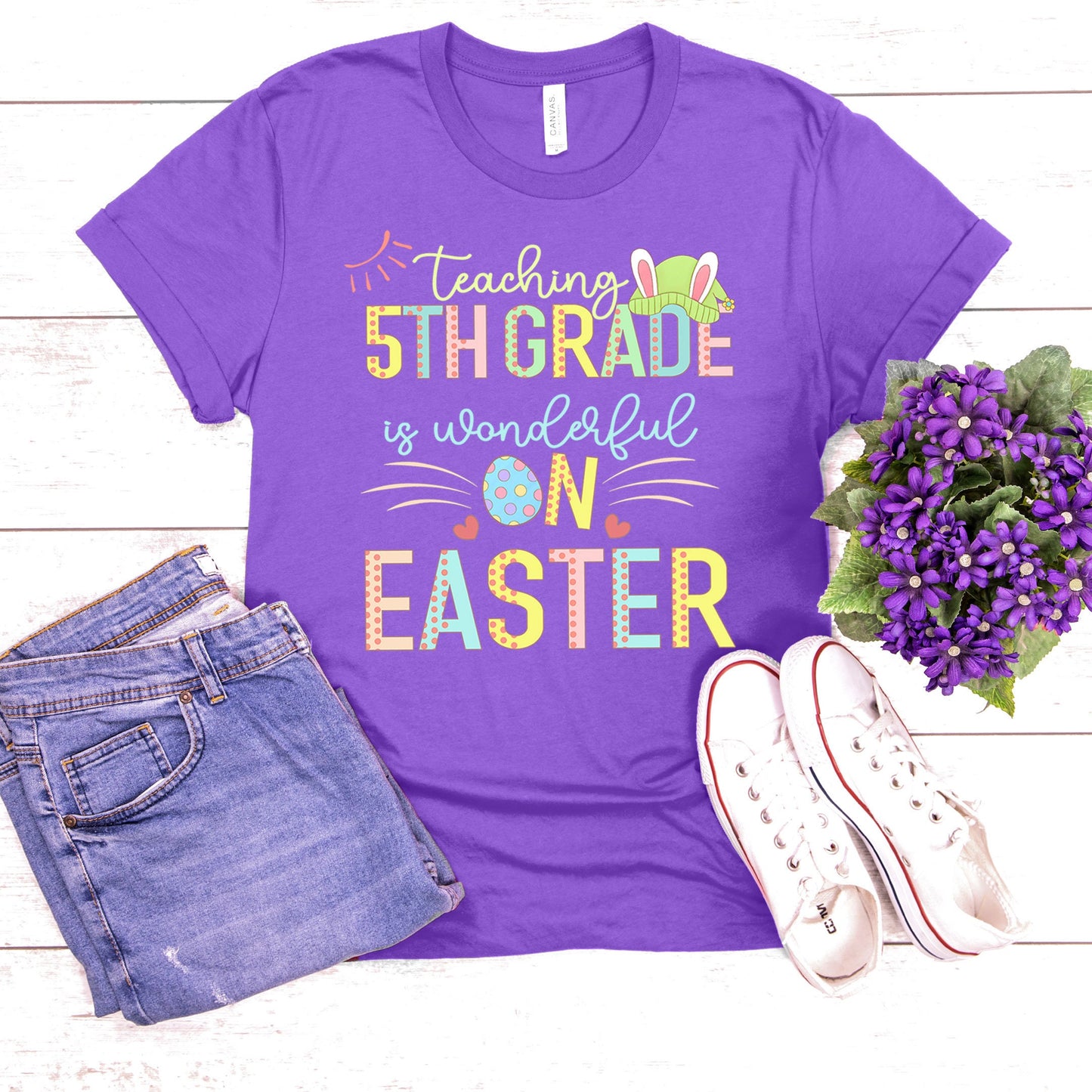 Teaching 5th Grade Is Wonderful On Easter Shirt, Fifth Grade Elementary School Hip Hop Easter Tee Happy Easter Teacher Matching Bunny Custom