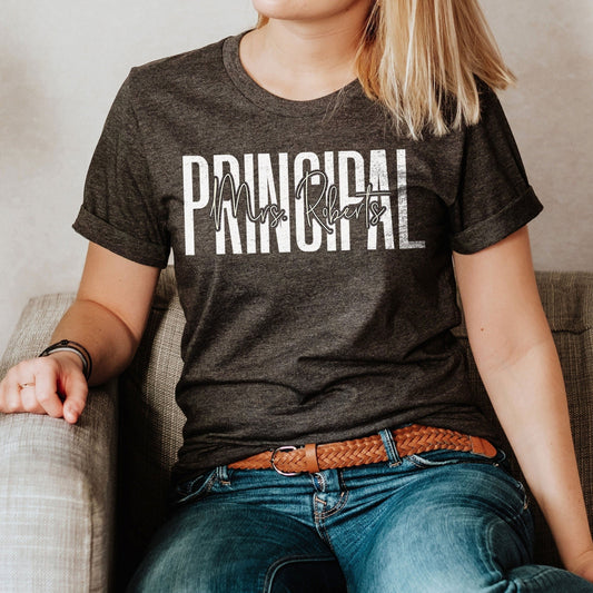 Custom Names Principal T-Shirt, Personalized Names Principal Gifts, Director School Leader Admin Principal Team Tee For Women's Birthday Tee