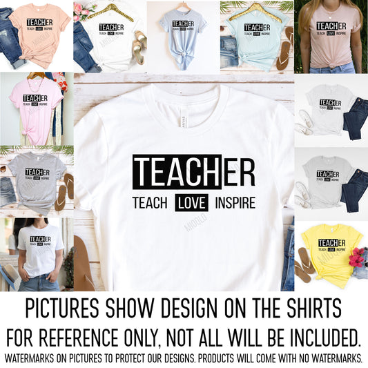 Teacher Shirt, Teach Love Inspire Teacher Sweatshirt School Teach Pullover Quality Admin Elementary Grad School Teacher in Training Team Tee
