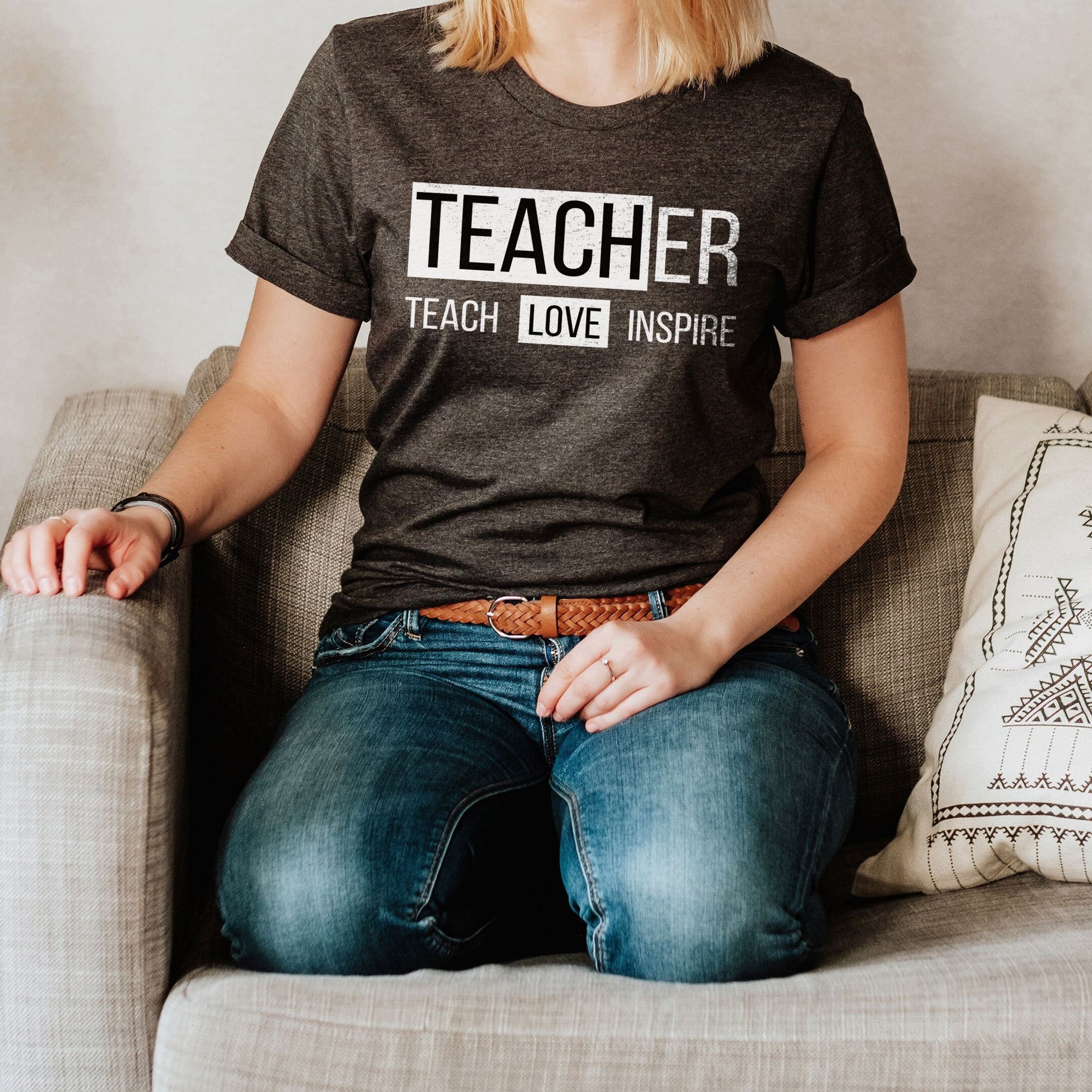 Teacher Shirt, Teach Love Inspire Teacher Sweatshirt School Teach Pullover Quality Admin Elementary Grad School Teacher in Training Team Tee