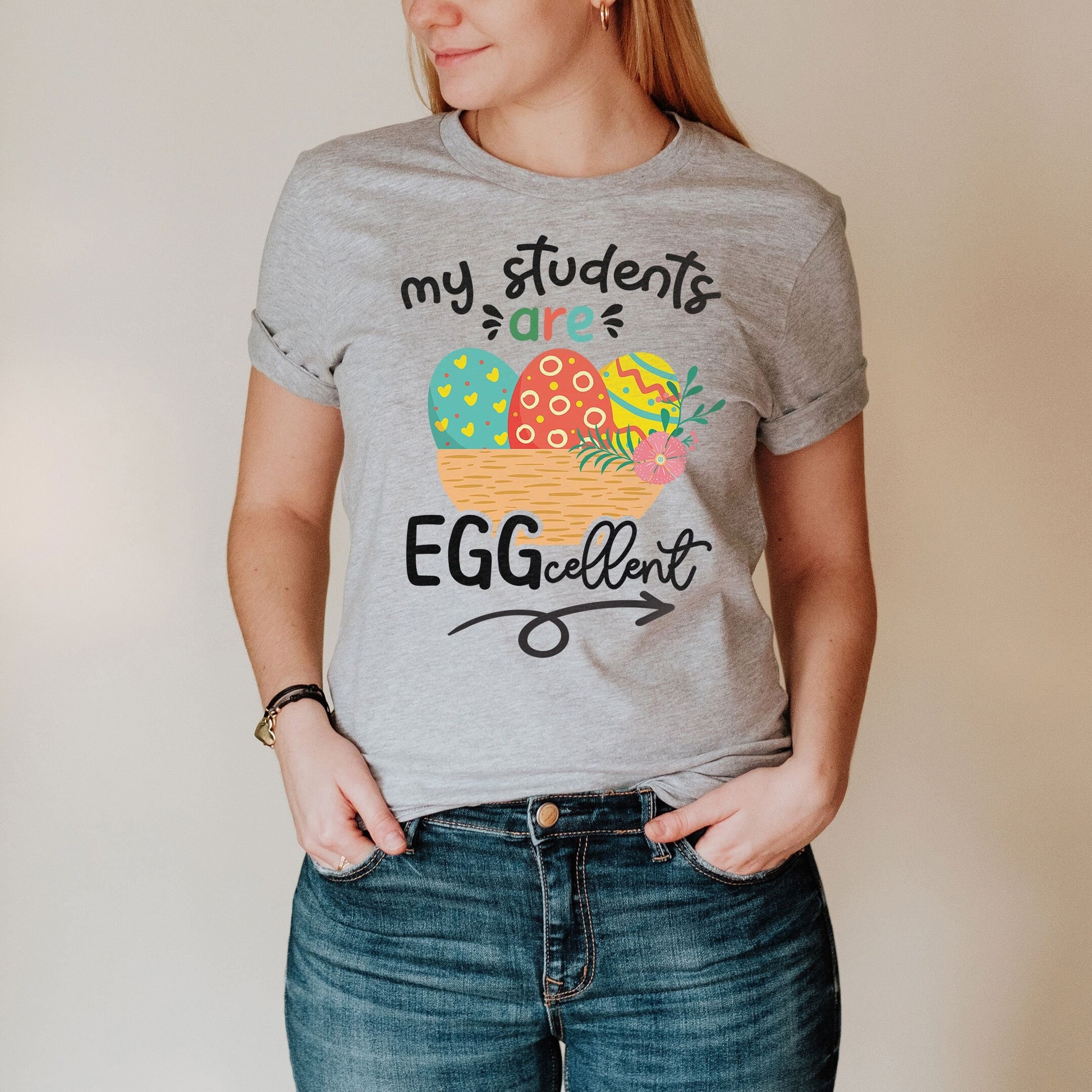 My Students Are EGGcellent Excellent Easter Shirt, Preschool Kinder Teacher Rabbit Ear Teaching Elementary School Hip Hop Easter EGG Basket