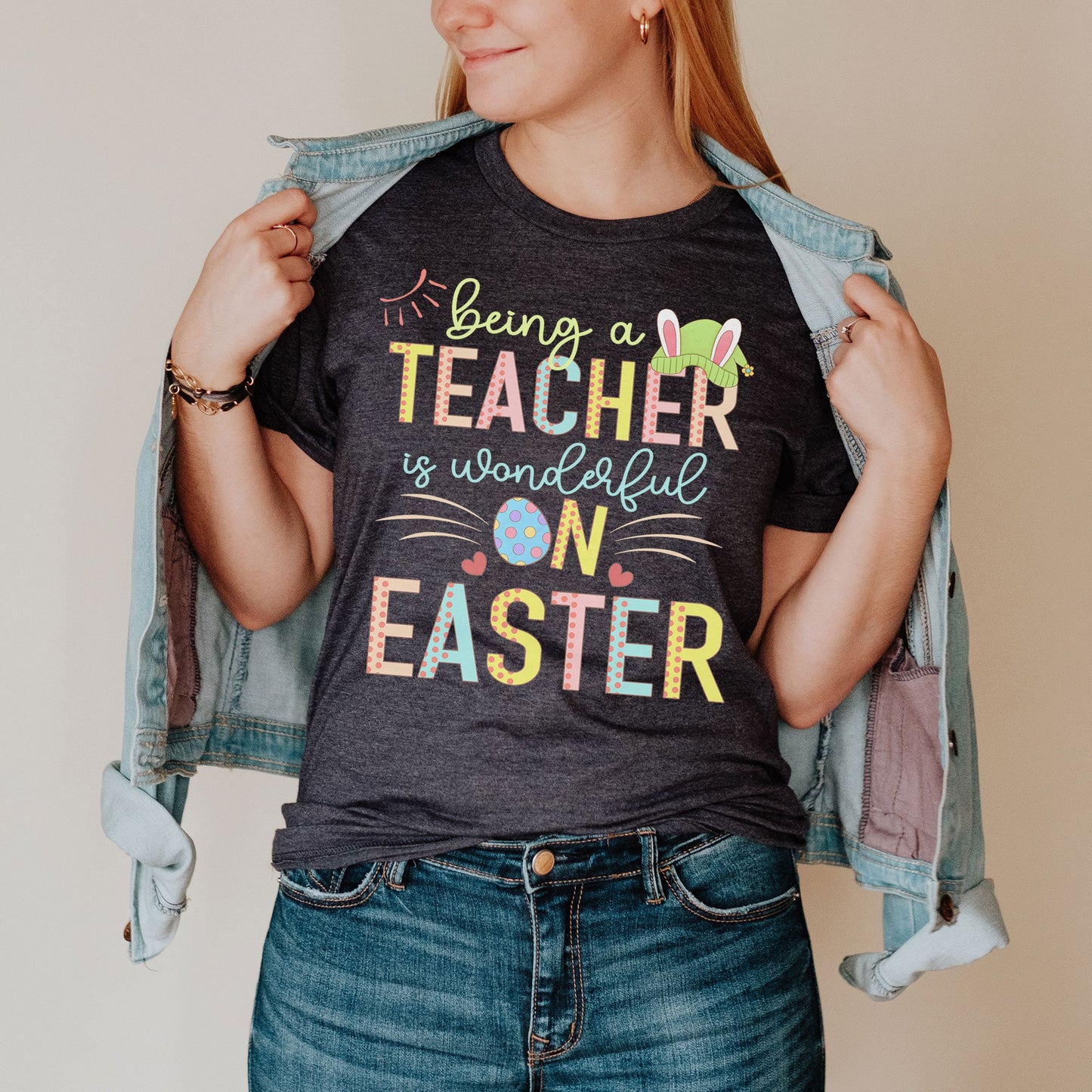Being A Teacher Is Wonderful On Easter Shirt, Preschool Kindergarten Elementary School Hip Hop Easter Tee Happy Pre-K Kinder Matching Bunny