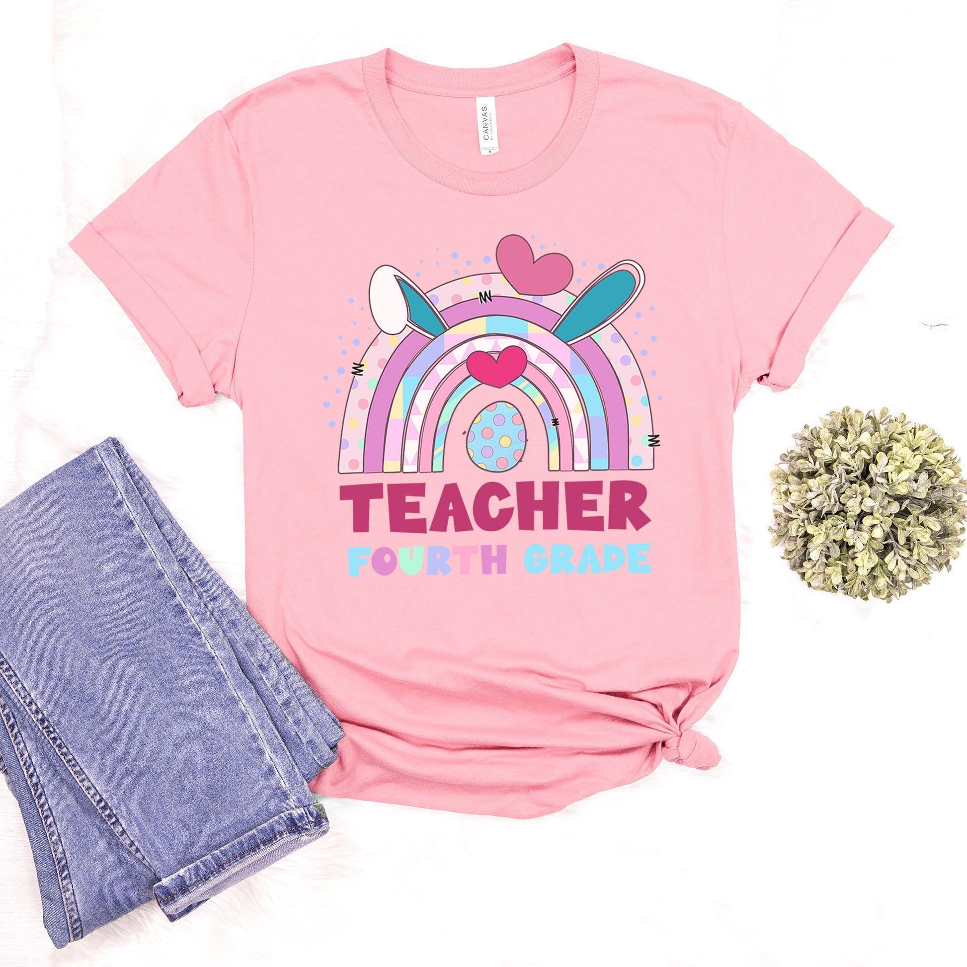 Teacher 4th Grade Easter Shirt, Fourth Grade Easter Shirt, Teacher Squad Elementary Bunny Ear Easter Tee, Happy Easter School Teacher Office