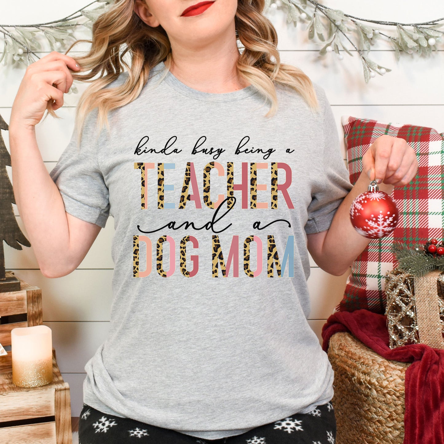 Kinda Busy With Being A Teacher And A Dog Mom Shirt, Teacher Tee, Dog Lover Tee, Animal Lover, Kind of, Half Leopard Teacher Appreciation