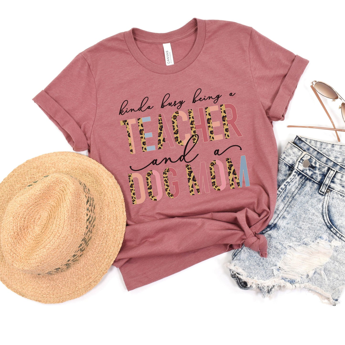 Kinda Busy With Being A Teacher And A Dog Mom Shirt, Teacher Tee, Dog Lover Tee, Animal Lover, Kind of, Half Leopard Teacher Appreciation